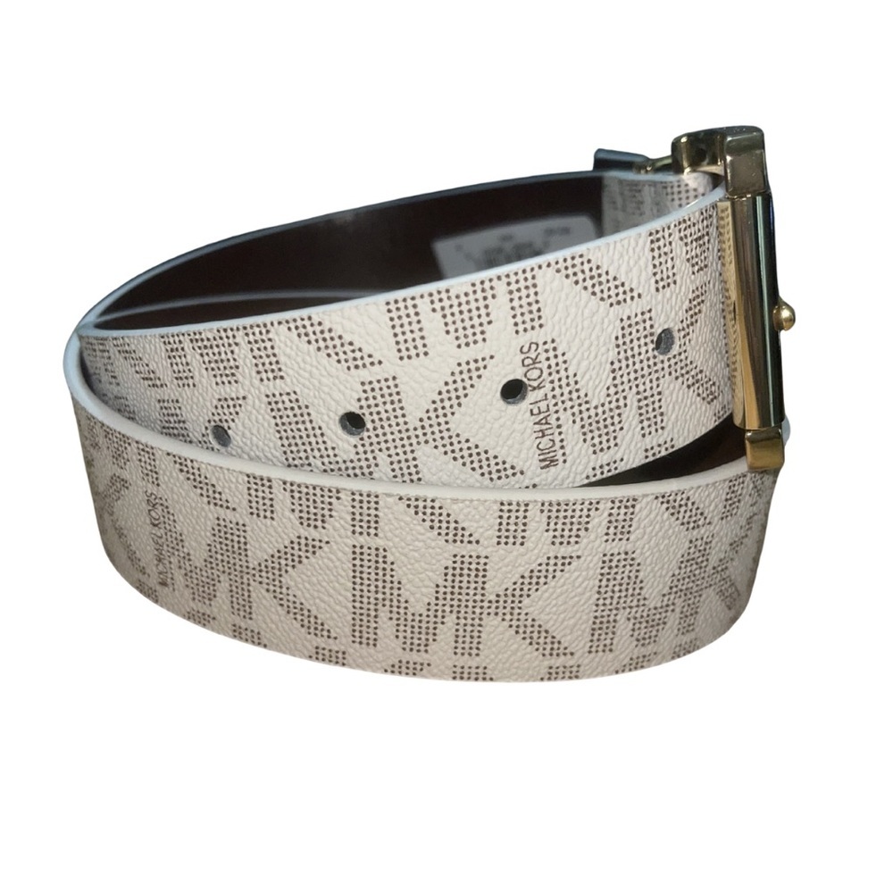 NWT Michael Kors Signature MK Logo Belt - Vanilla/Gold (S) - Picture 6 of 8